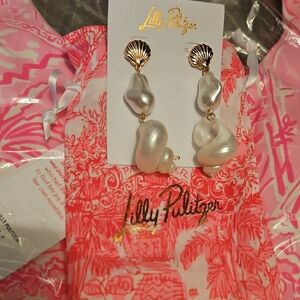 Lilly Pulitzer Gold and Pearl Shell Earrings